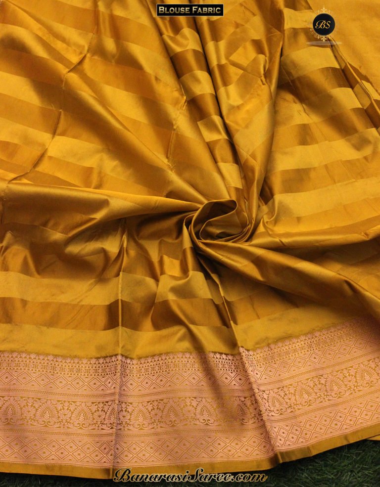 Pure Banarasi Handloom Katan Silk Mustard Color Saree - Image 5