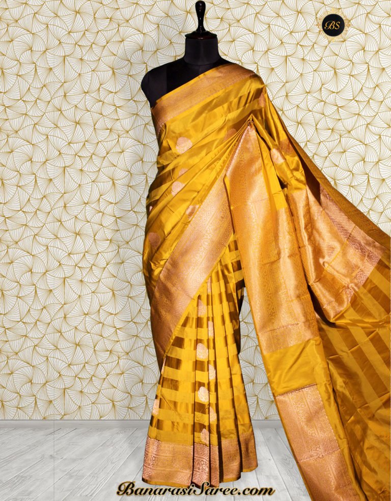 Pure Banarasi Handloom Katan Silk Mustard Color Saree