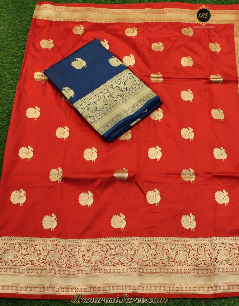 Pure Banarasi Handloom Katan Silk Red Color Shikaargah Saree - Image 4