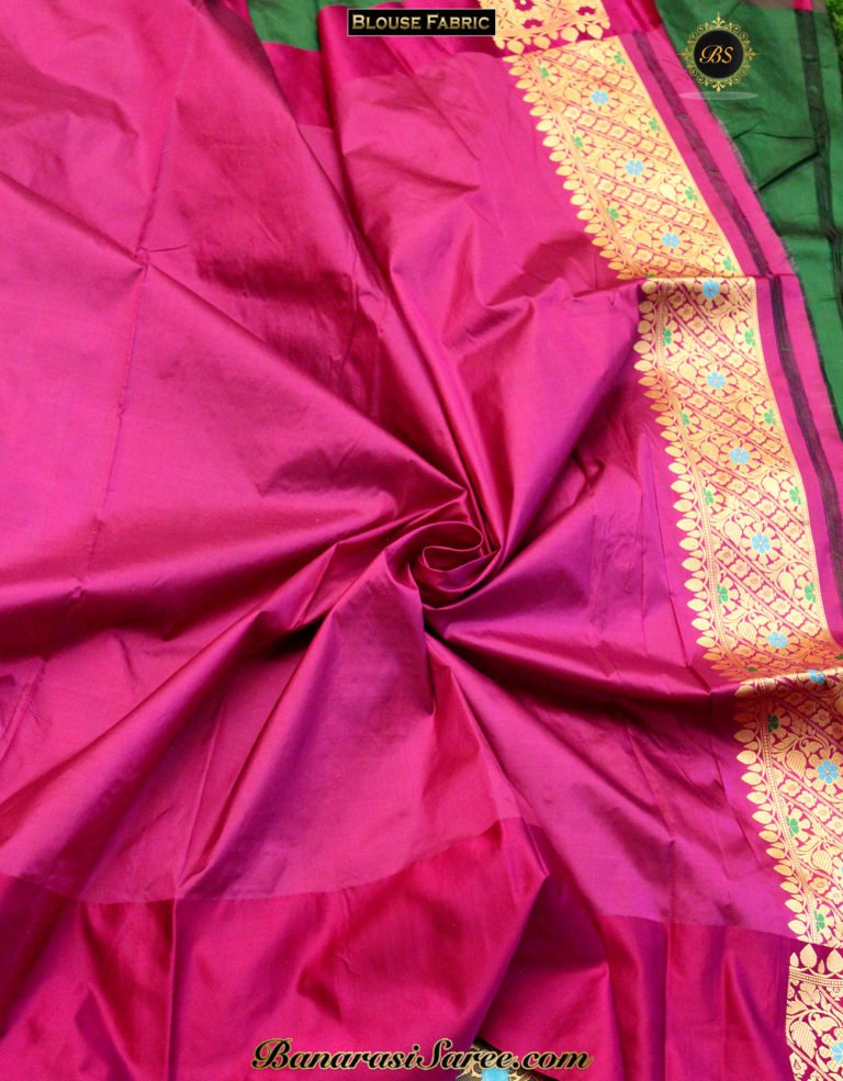Pure Banarasi Handloom Katan Silk Green Color Boota Saree - Image 6