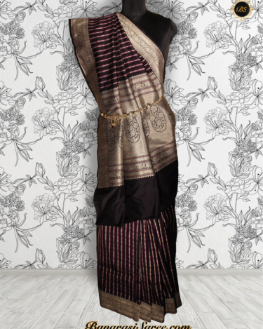 Pure Banarasi Handloom Katan Silk Stripe Zari Saree