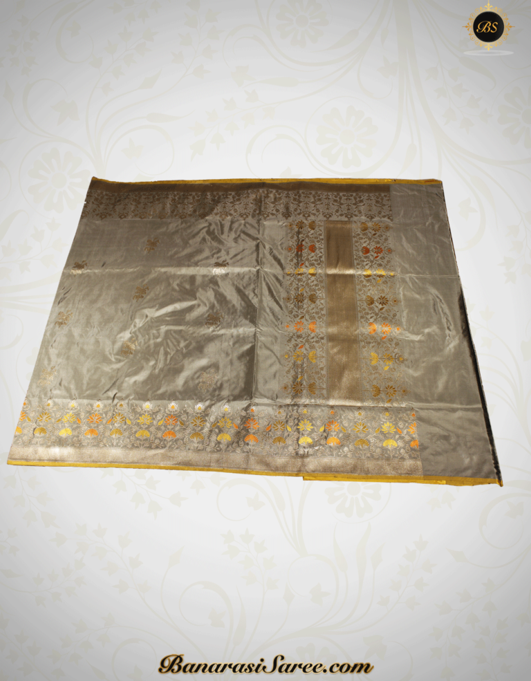 Pure Banarasi Handloom Katan Silk Tussar Colour Zari Booty Saree - Image 5