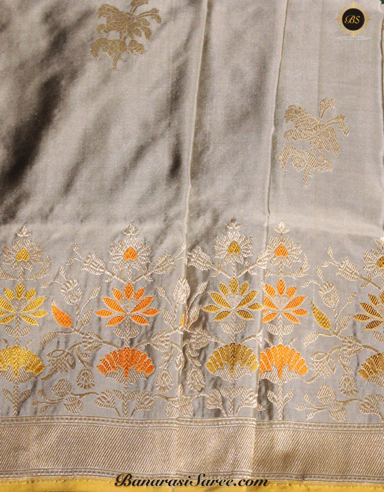 Pure Banarasi Handloom Katan Silk Tussar Colour Zari Booty Saree - Image 2