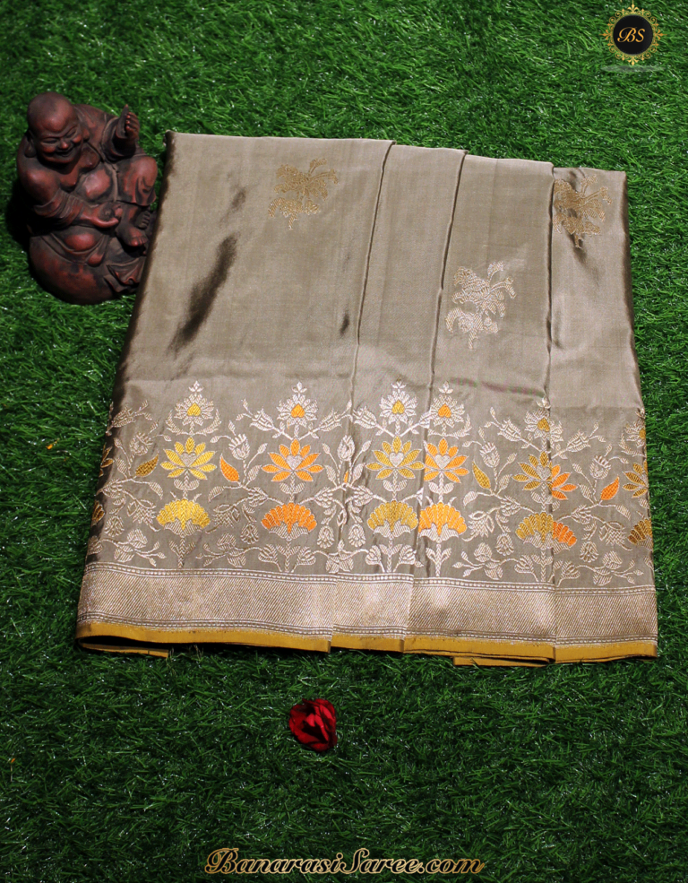 Pure Banarasi Handloom Katan Silk Tussar Colour Zari Booty Saree