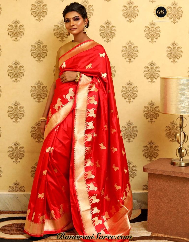 Pure Banarasi Handloom Katan Silk Lion Figures Saree
