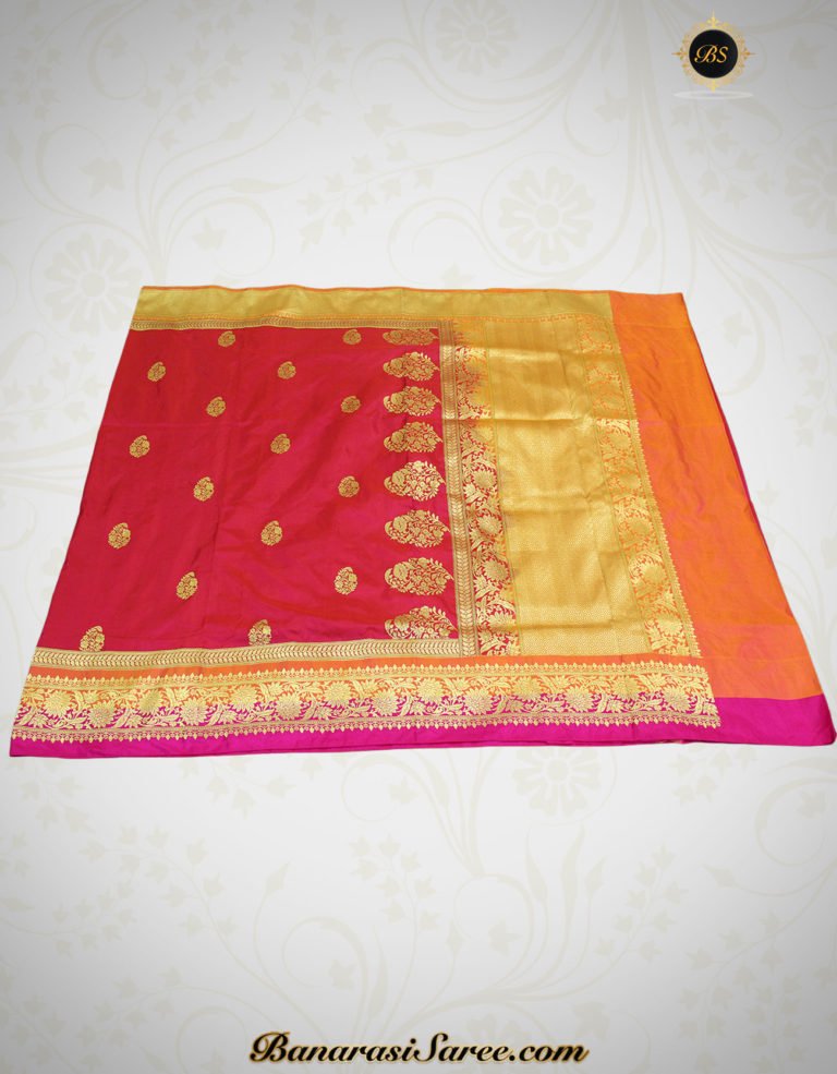 Pure Banarasi Handloom Katan Silk Multicolor Zari Border Saree - Image 3