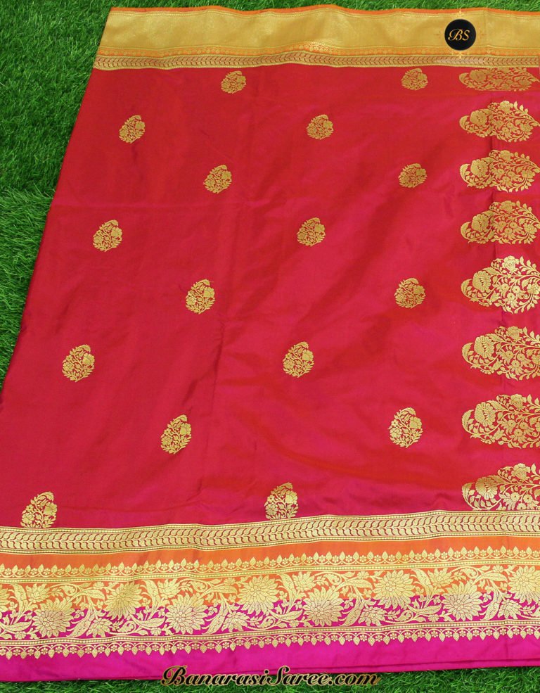 Pure Banarasi Handloom Katan Silk Multicolor Zari Border Saree - Image 5