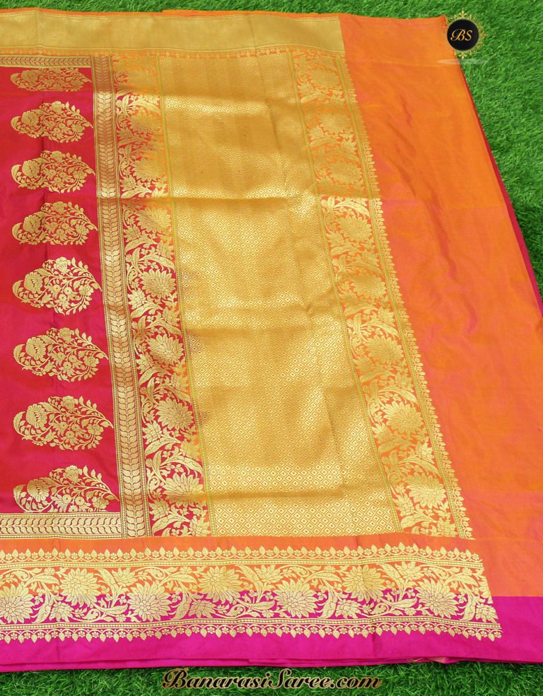 Pure Banarasi Handloom Katan Silk Multicolor Zari Border Saree - Image 4