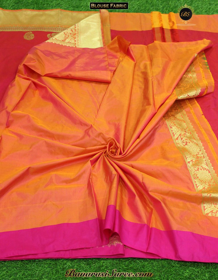 Pure Banarasi Handloom Katan Silk Multicolor Zari Border Saree - Image 6