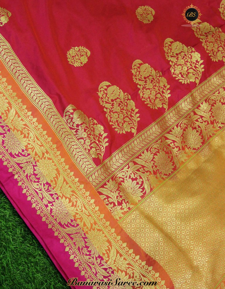 Pure Banarasi Handloom Katan Silk Multicolor Zari Border Saree - Image 2