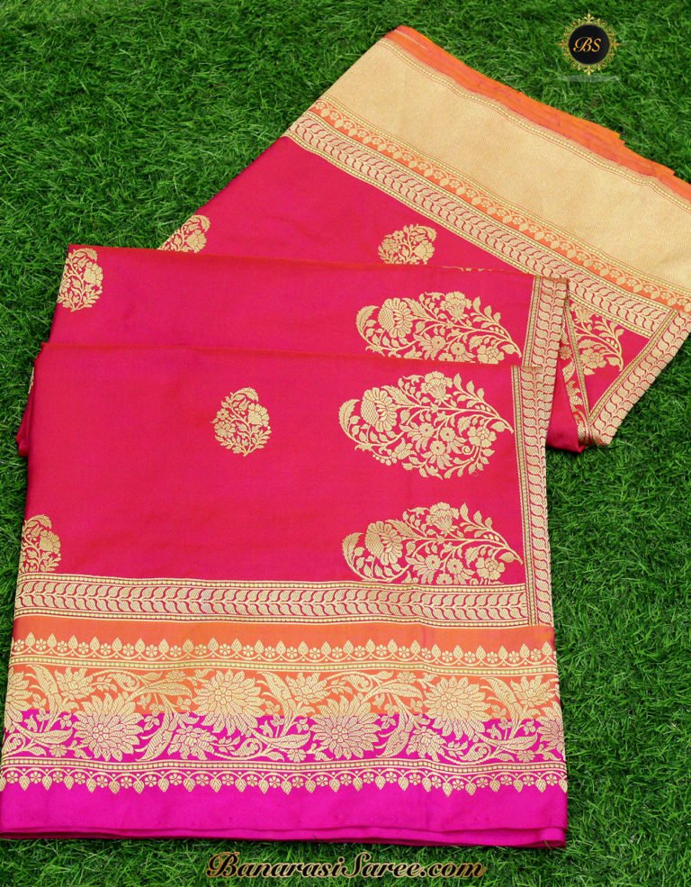 Pure Banarasi Handloom Katan Silk Multicolor Zari Border Saree