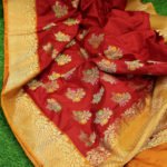 Pure Banarasi Handloom Katan Silk Red Color Shoulder Boota Saree