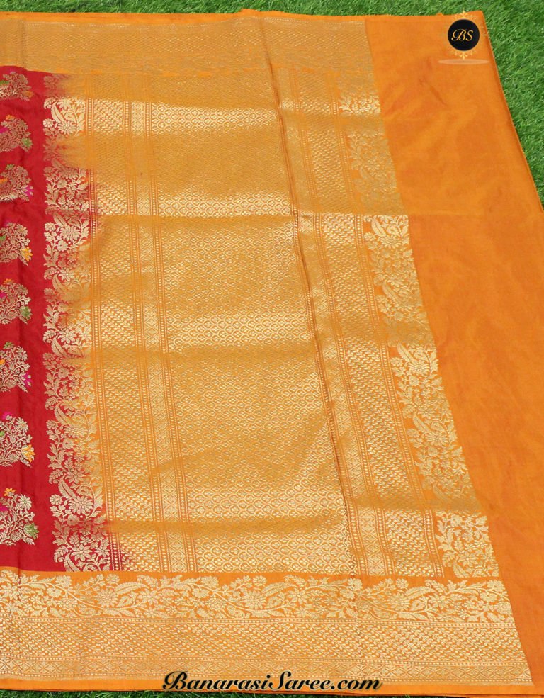 Pure Banarasi Handloom Katan Silk Red Color Shoulder Boota Saree - Image 3