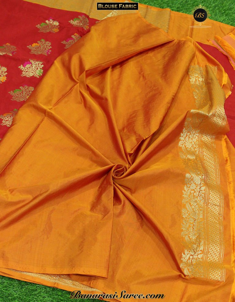 Pure Banarasi Handloom Katan Silk Red Color Shoulder Boota Saree - Image 5