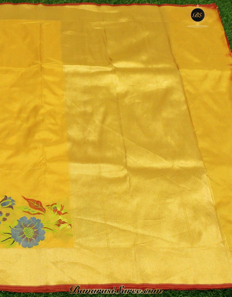 Pure Banarasi Handloom Katan Silk Multicolor Floral Skirt Saree - Image 3