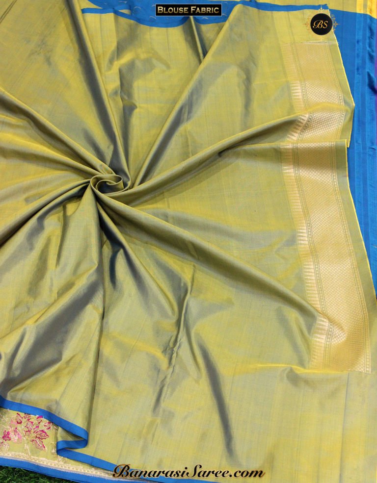 Pure Banarasi Handloom Katan Silk Zari Polka & Meena Border Saree - Image 6