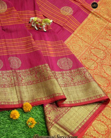 Pure Banarasi Handloom Tussar Silk Pink Color Saree