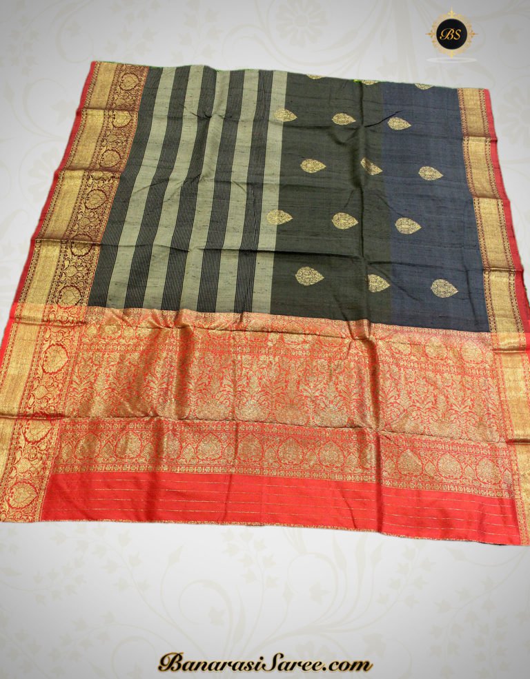 Pure Banarasi Handloom Tussar Silk Multi-Color Half-Half Saree - Image 2