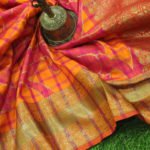 Pure Banarasi Handloom Tussar Silk Jaal Orange-Pink Saree