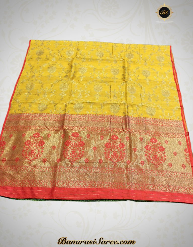 Pure Banarasi Handloom Tussar Silk Zari Jaal Saree - Image 2