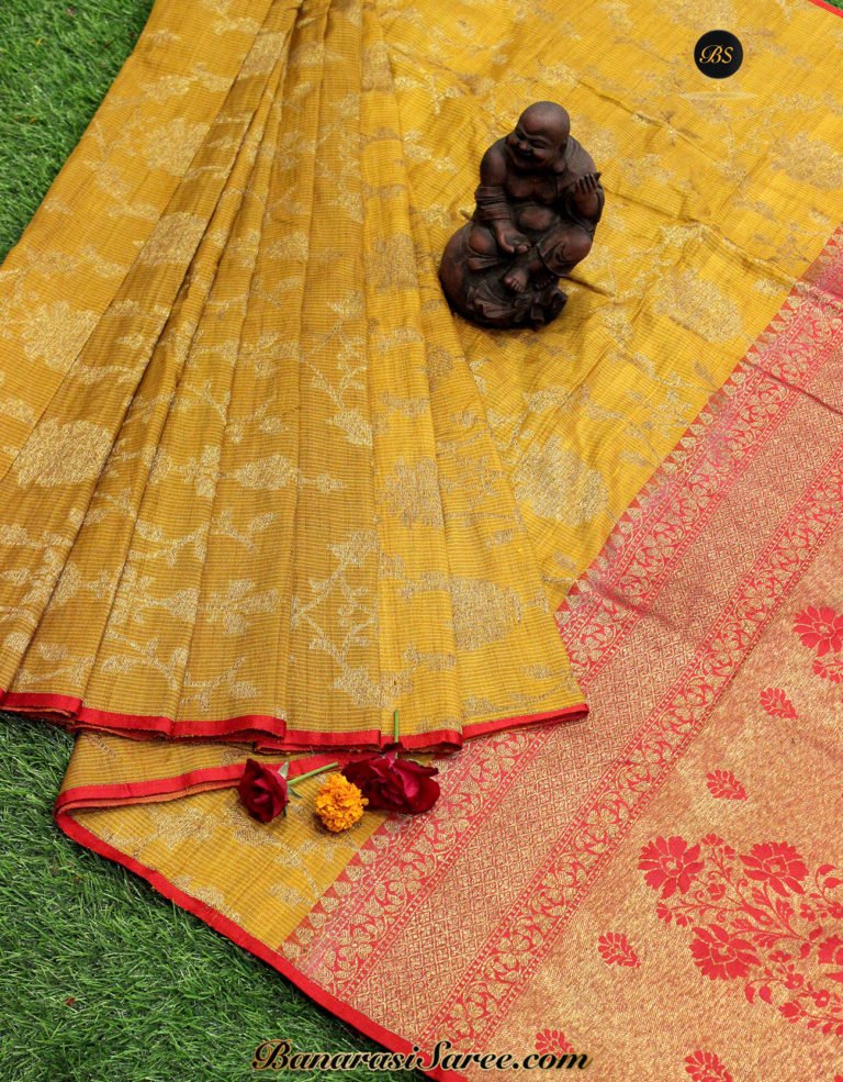 Pure Banarasi Handloom Tussar Silk Zari Jaal Saree