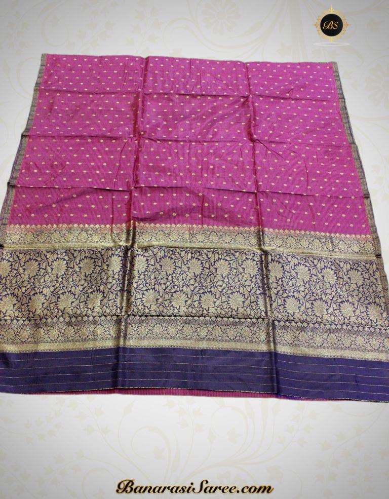 Pure Banarasi Handloom Katan Silk Magenta Color Antique Zari Booty Saree - Image 2