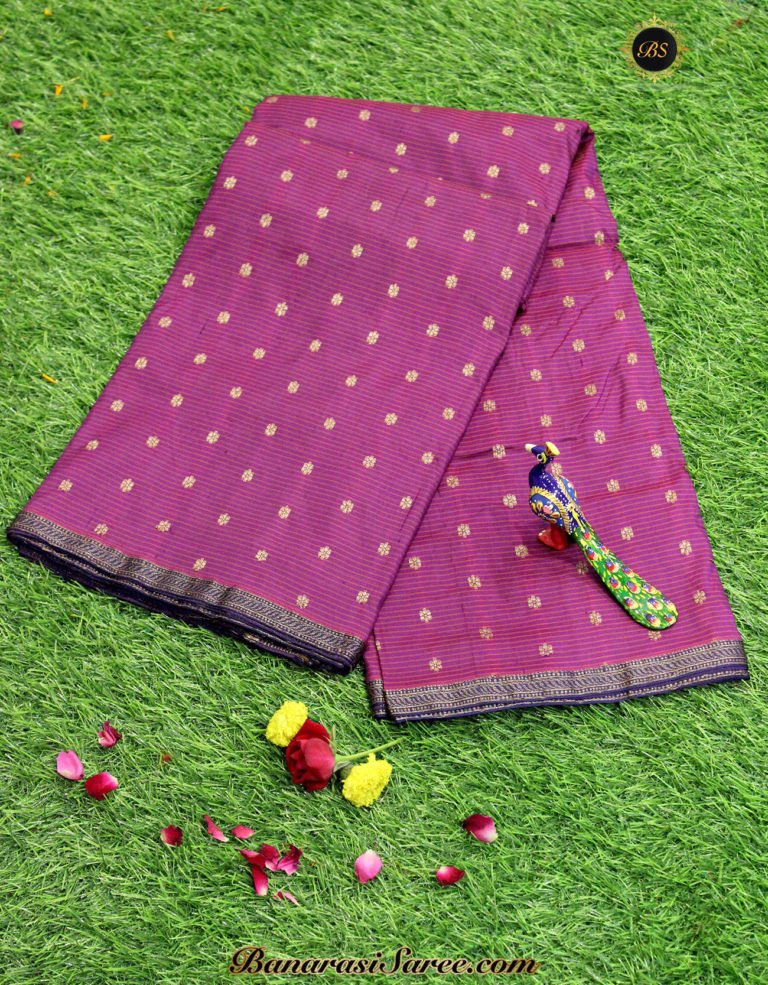 Pure Banarasi Handloom Katan Silk Magenta Color Antique Zari Booty Saree