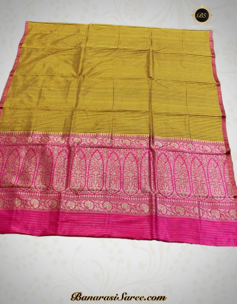 Pure Banarasi Handloom Katan Silk Mini Check Saree - Image 2