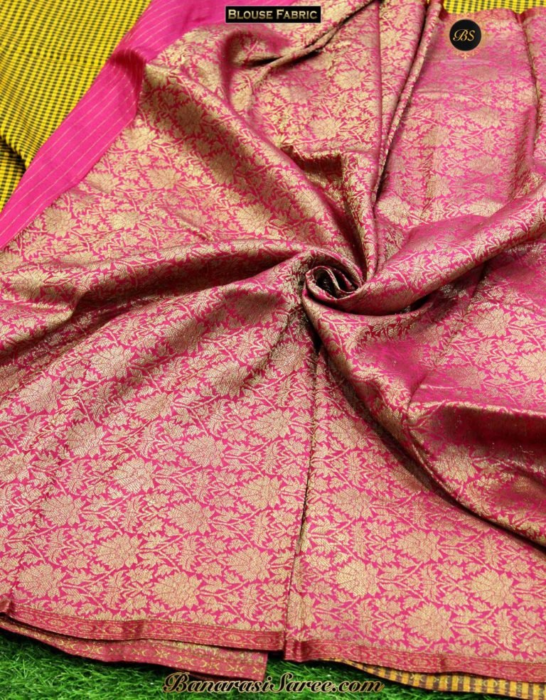 Pure Banarasi Handloom Katan Silk Mini Check Saree - Image 3
