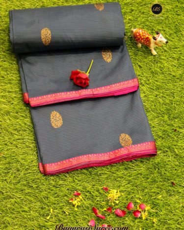 Pure Banarasi Handloom Katan Silk Grey Color Antique Zari Booty Saree