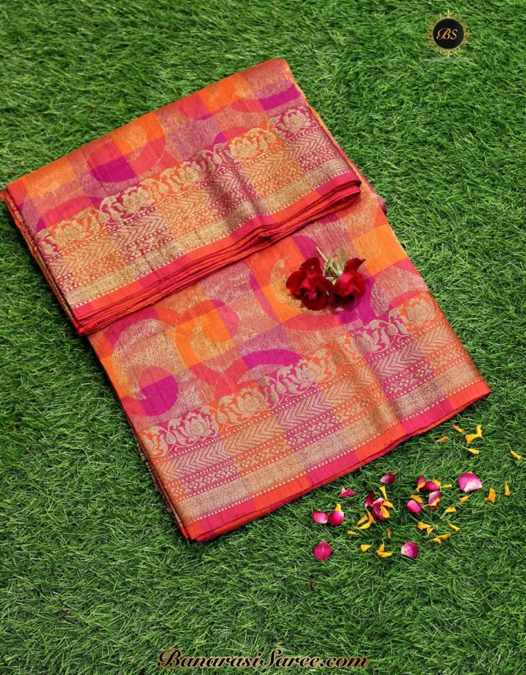Pure Banarasi Handloom Tussar Silk Zari Jaal Saree