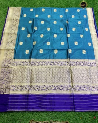 Pure Banarasi Handloom Katan Silk Peacock Figures Saree - Blue