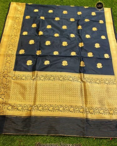 Pure Banarasi Handloom Katan Silk Peacock Figures Saree - Peacock Blue