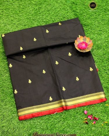 Pure Banarasi Handloom Katan Silk Black Booty Saree