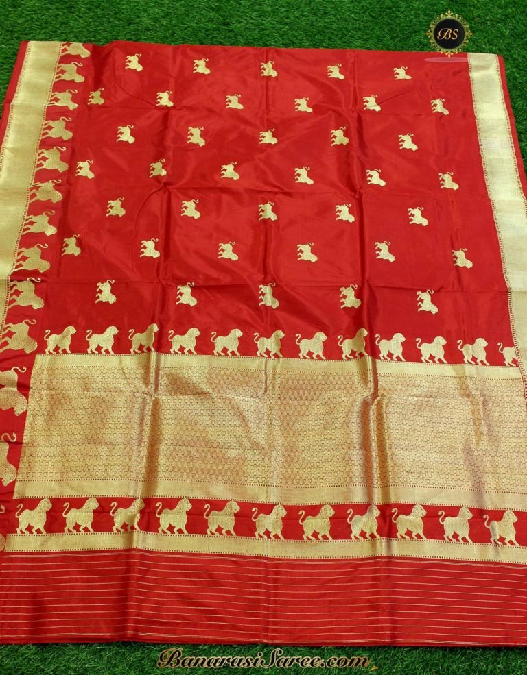 Pure Banarasi Handloom Katan Silk Lion Figures Saree - Image 3