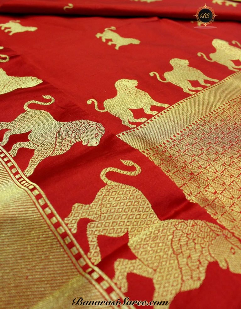 Pure Banarasi Handloom Katan Silk Lion Figures Saree - Image 2