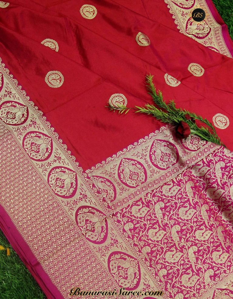 Pure Banarasi Handloom Katan Silk Peacock Figures Red Saree