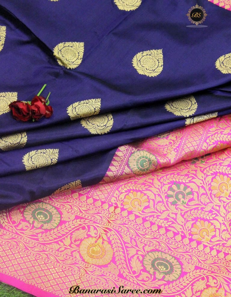 Pure Banarasi Handloom Katan Silk Blue Color Meena Boota Saree