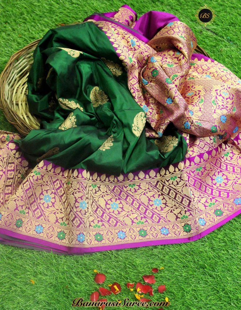 Pure Banarasi Handloom Katan Silk Emerald Green Color Saree