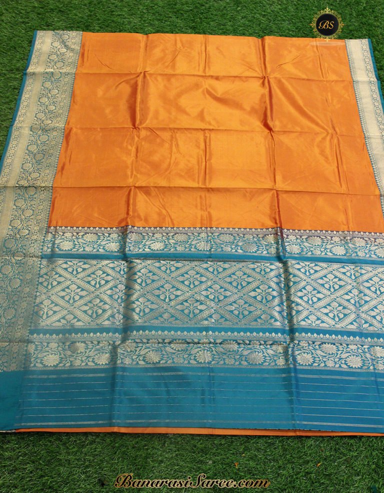 Pure Banarasi Handloom Katan Silk Orange Color Saree - Image 2