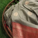 Pure Banarasi Handloom Tussar Silk Steel Grey Color Saree