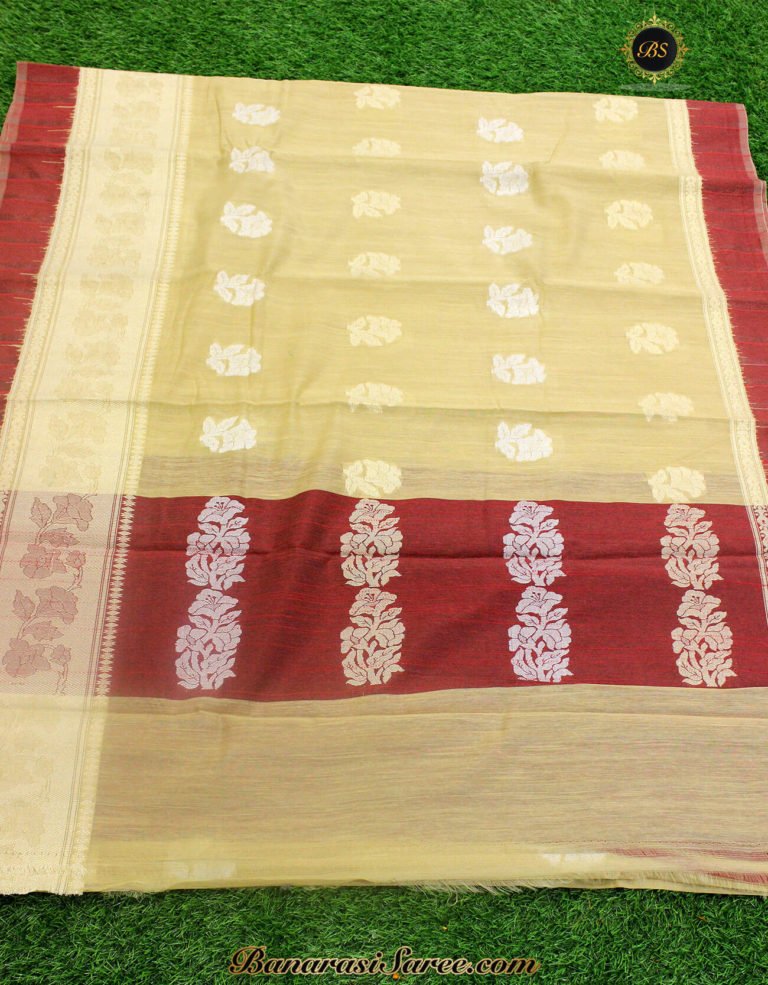 Pure Banarasi Handloom Linen Saree - Image 2