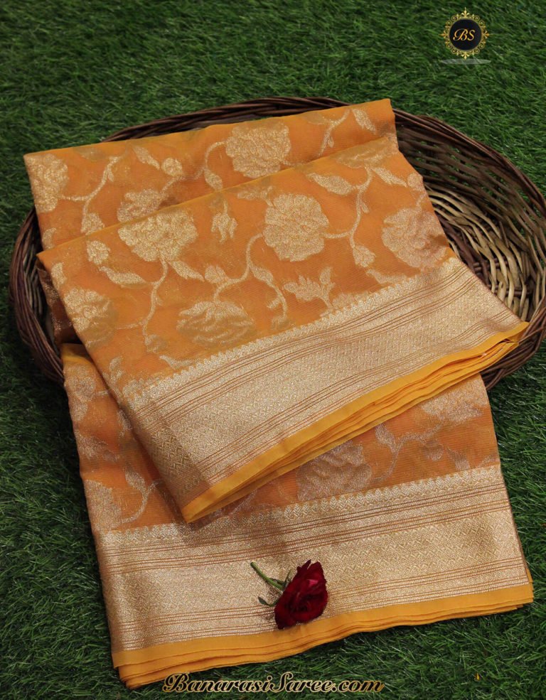 Banarasi Handloom Kora Silk Orange Color Saree
