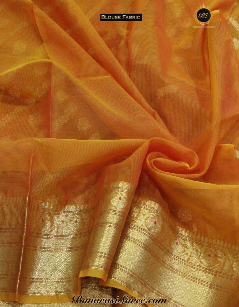 Banarasi Handloom Kora Silk Diagonal Zari Saree - Image 3