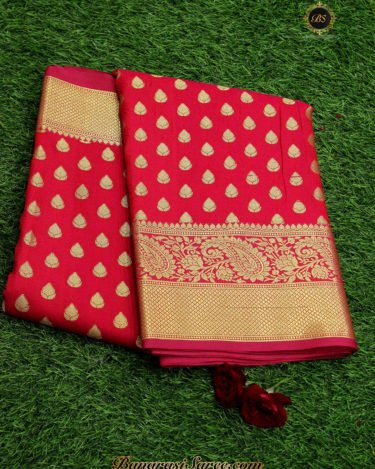 Banarasi Handloom Silk Red Color Booty Saree