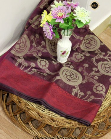 Banarasi Handloom Plum Color Cotton Silk Saree