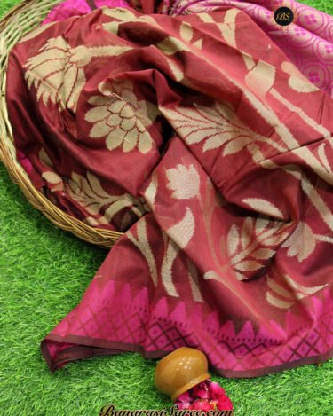 Banarasi Handloom Cotton Silk Brown Color Thread Floral Saree