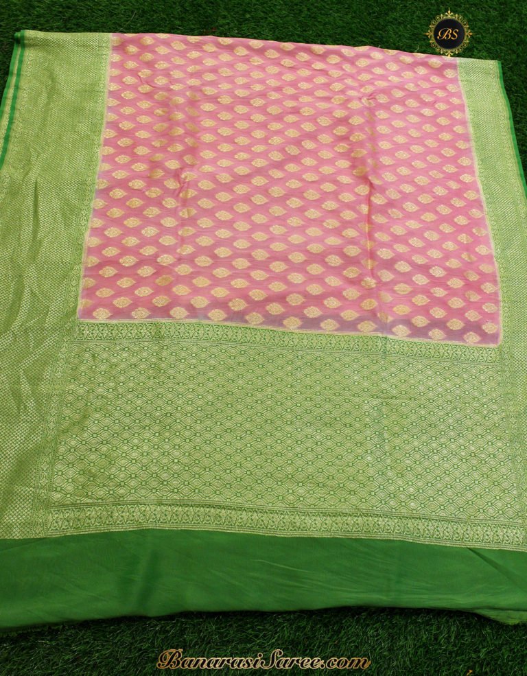 Banarasi Handloom Light Pink Georgette Saree - Image 2