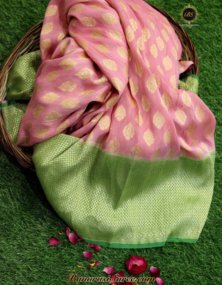 Banarasi Handloom Light Pink Georgette Saree