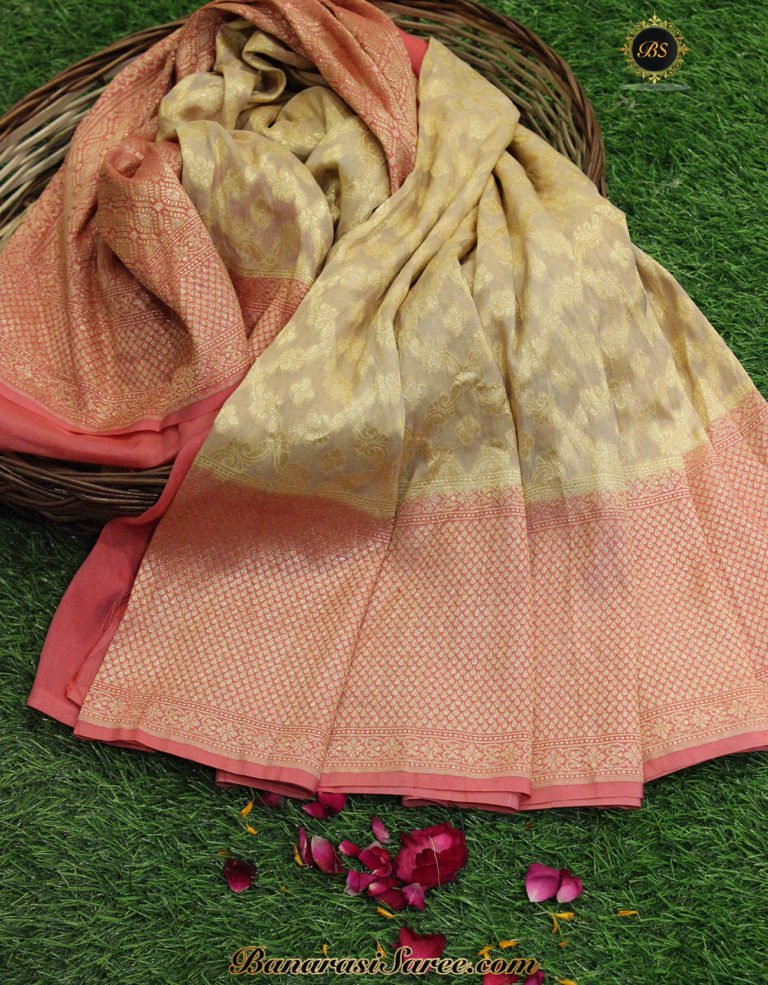 Banarasi Handloom Georgette Cream Color Skirt Border Saree